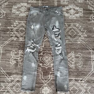 Fashion Nova Gray Slim Fit Jeans with Distressed Details